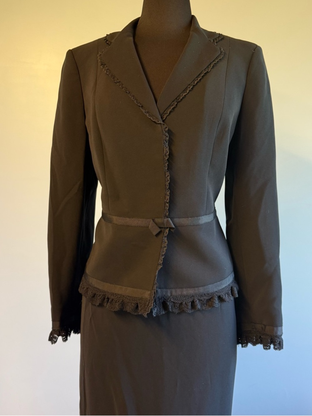 Women’s Black Tailored skirt & blazer suit with Lace Trim